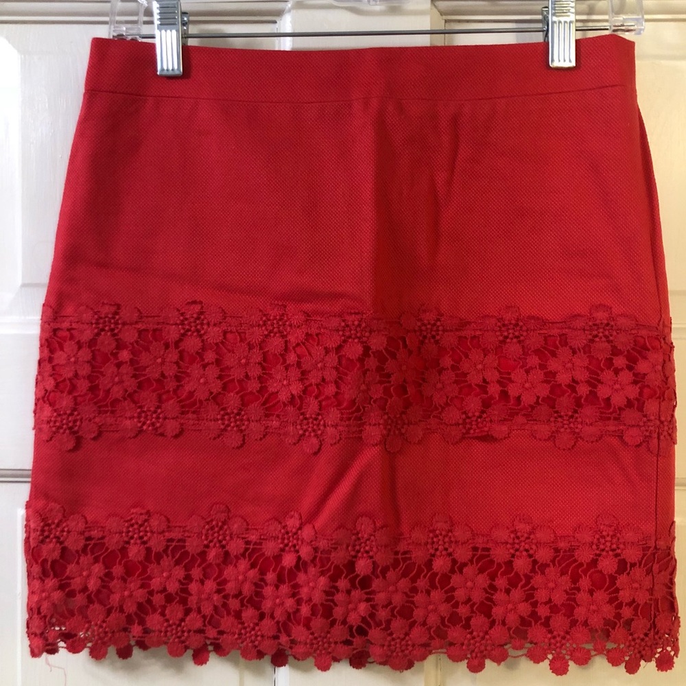 Red J.Crew Dress Skirt with Lace Detail Size 0